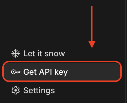 Google AI Studio sidebar with Get API key option
